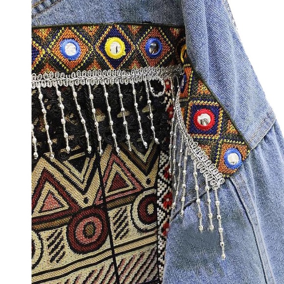 New Bohemian Western Embroidered Oversized Denim Jean Jacket - Picture 7 of 8